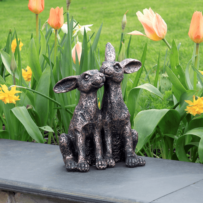 A Bit Quackers Garden Decor - Bronze Hare Couple Garden Ornaments