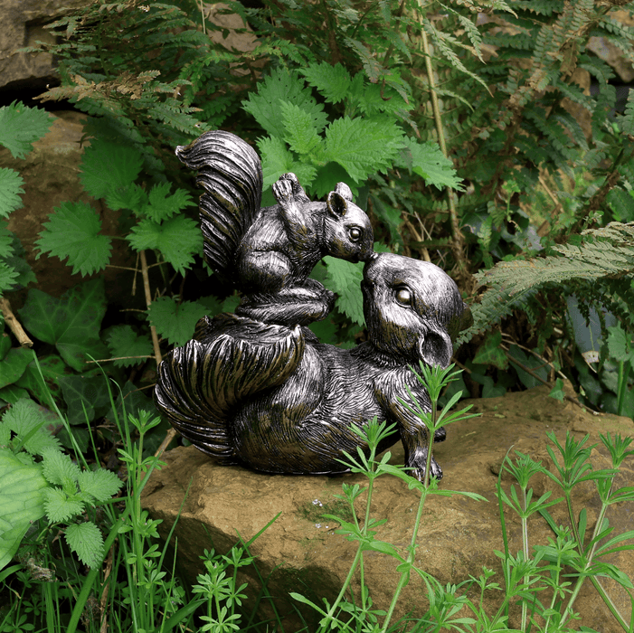 A Bit Quackers Garden Decor - Bronze Squirrel & Pup Garden Ornament