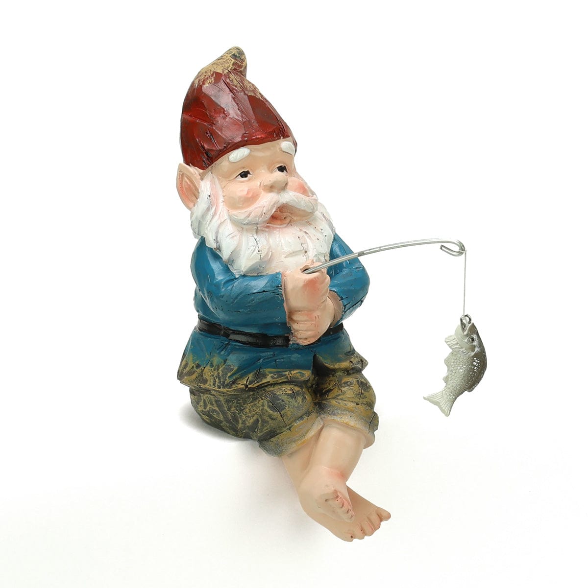 5-Inch Ceramic Garden Gnome Statue – Sitting Pose With Green Hat, Indoor/Outdoor