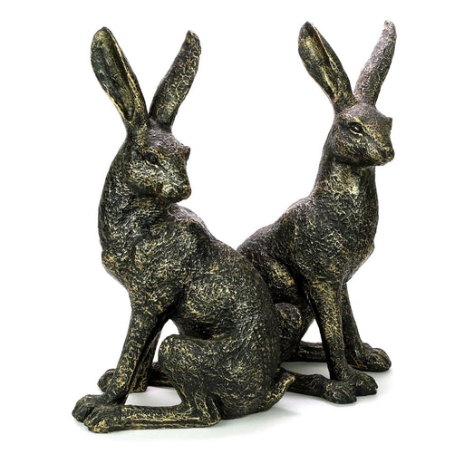 A Bit Quackers Garden Decor - Set of Two Gold Hare Ornaments