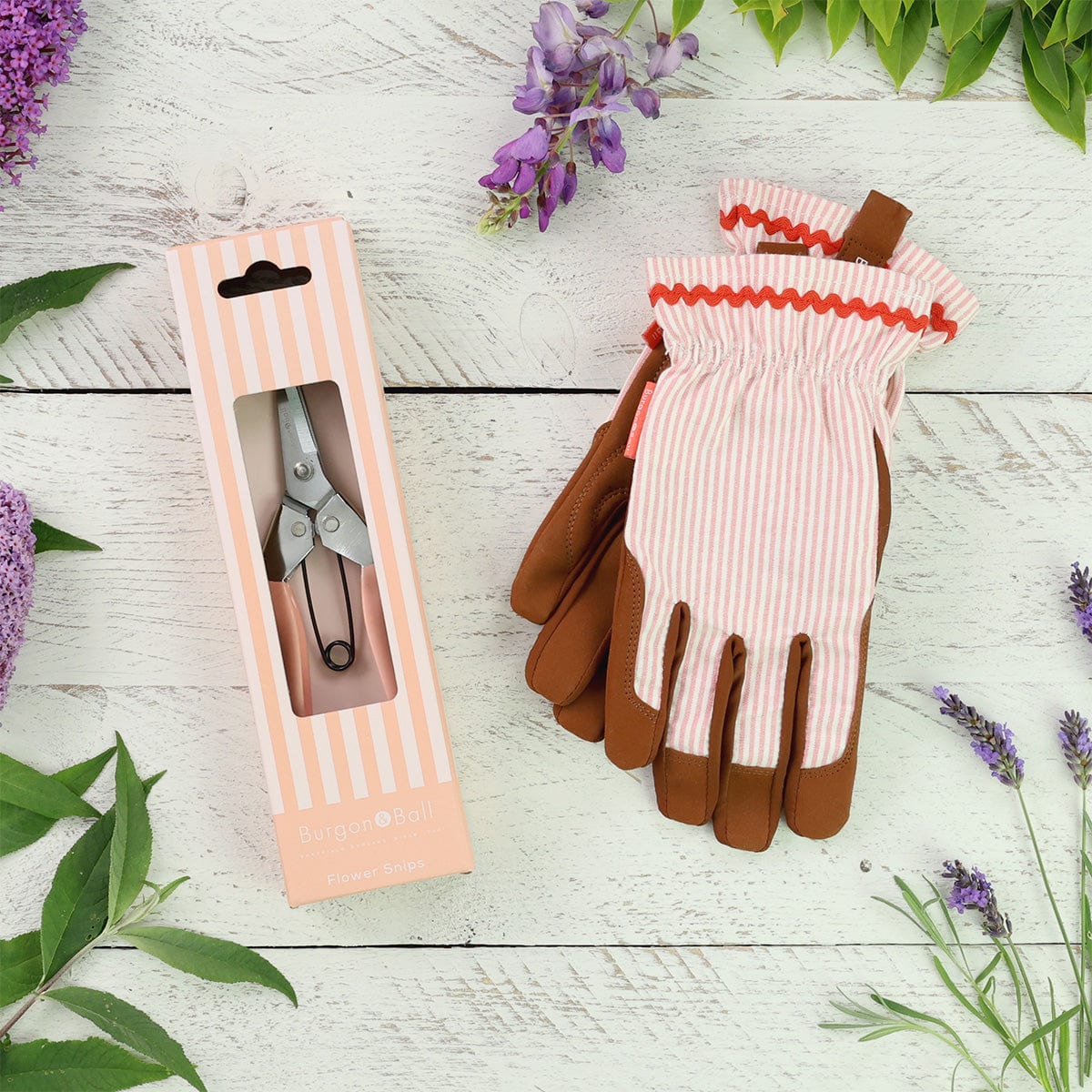 Burgon & Ball Flower Snips & Blush Striped Glove Set — Gardening Gifts Co.