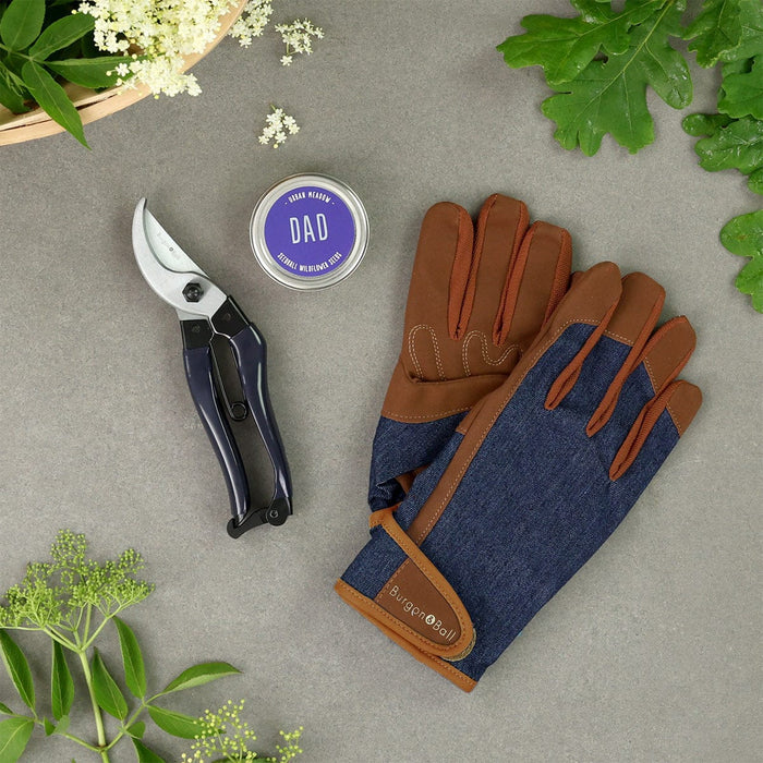 Burgon & Ball Garden Tool Gift Sets - Medium/Large (8 - 9in.) - Dad Denim Gloves & Secateurs Gift Set