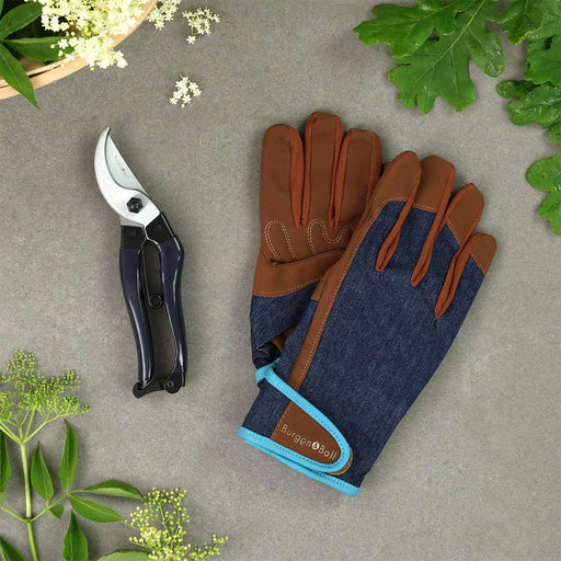 Burgon & Ball Garden Tool Gift Sets - Medium/Large (8 - 9in.) Denim Gloves & Navy Secateurs Set