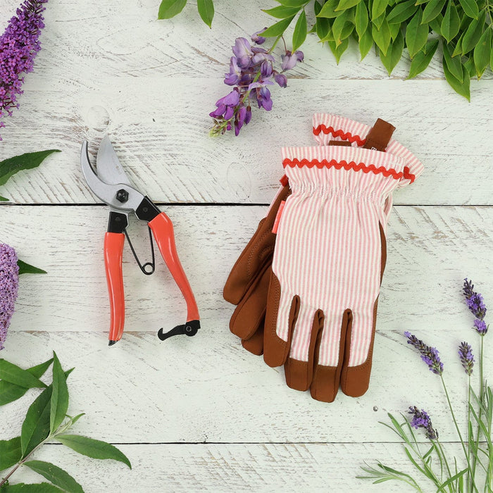 Burgon & Ball Garden Tool Gift Sets - Secateur & Blush Striped Glove Set