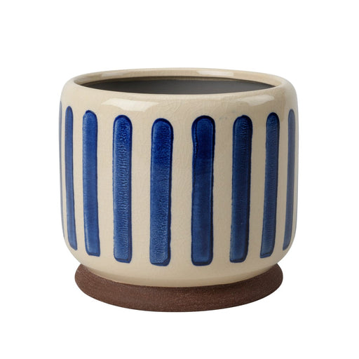 Burgon & Ball Indoor Plant Pots - Glazed Pot - Blue Strip