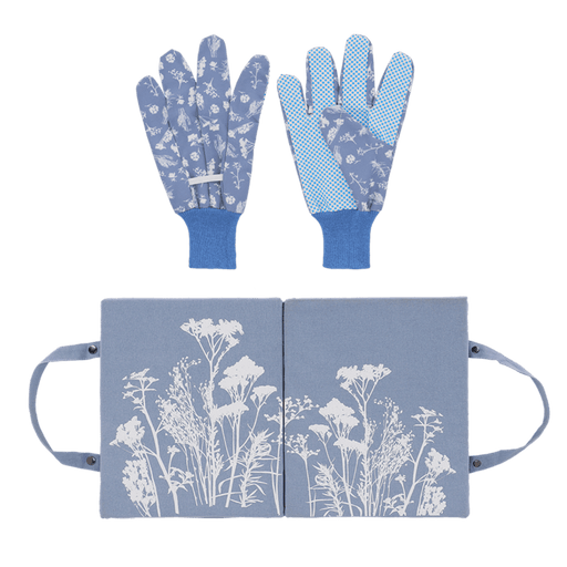 Esschert's Garden Garden Tool Gift Sets - Blue Meadow Herbs Kneeler and Gloves set