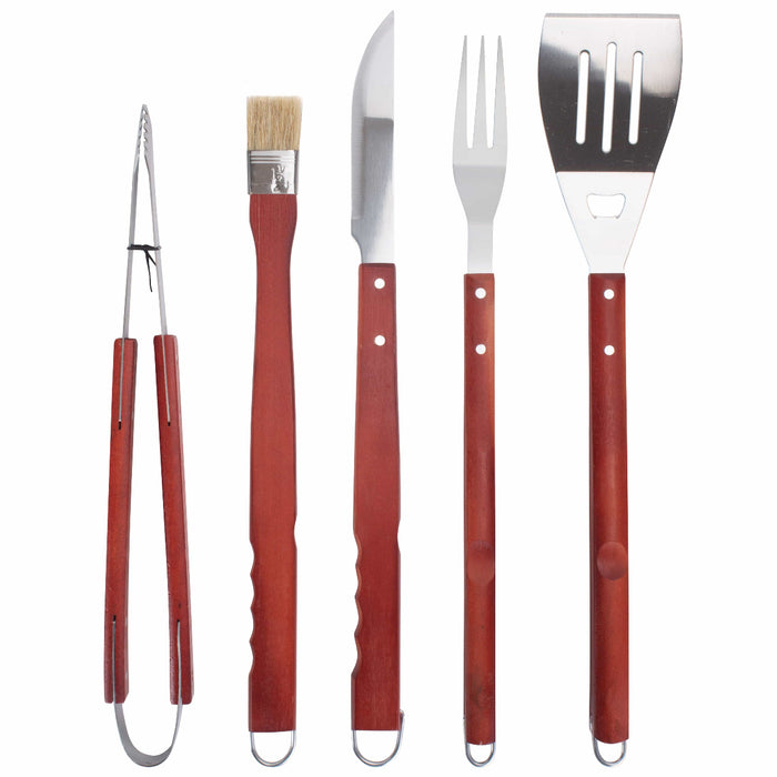 Gardening Gifts Co. Garden Tool Gift Sets - Stainless Steel BBQ Tool Set with Willow Storage Basket (5-Piece)
