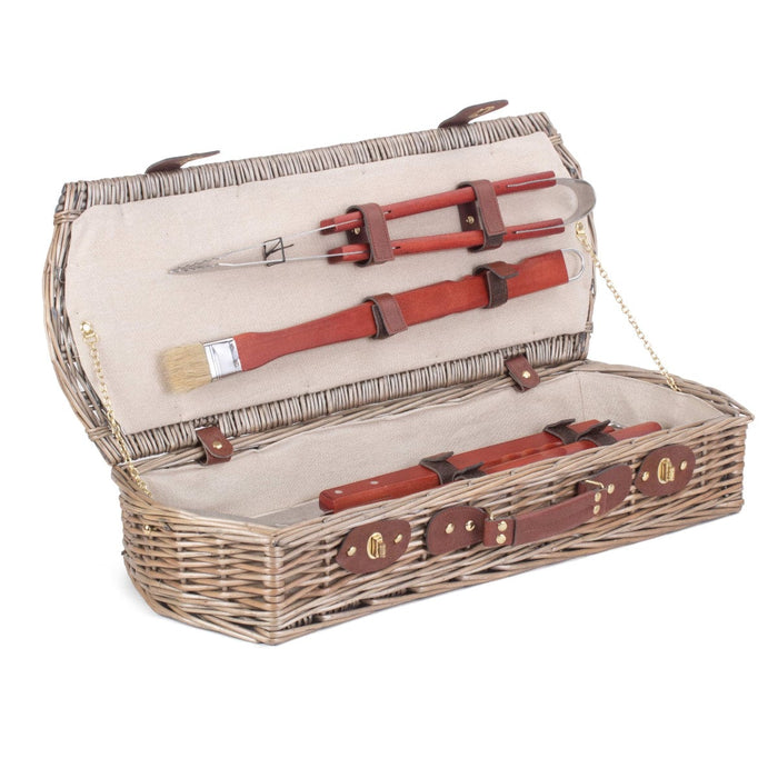 Gardening Gifts Co. Garden Tool Gift Sets - Stainless Steel BBQ Tool Set with Willow Storage Basket (5-Piece)