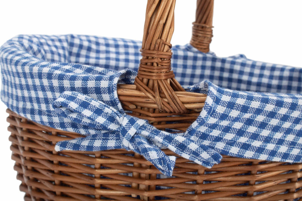 Gardening Gifts Co. Garden Trugs & Baskets - Wicker Shopper Basket With Lining - Blue Check