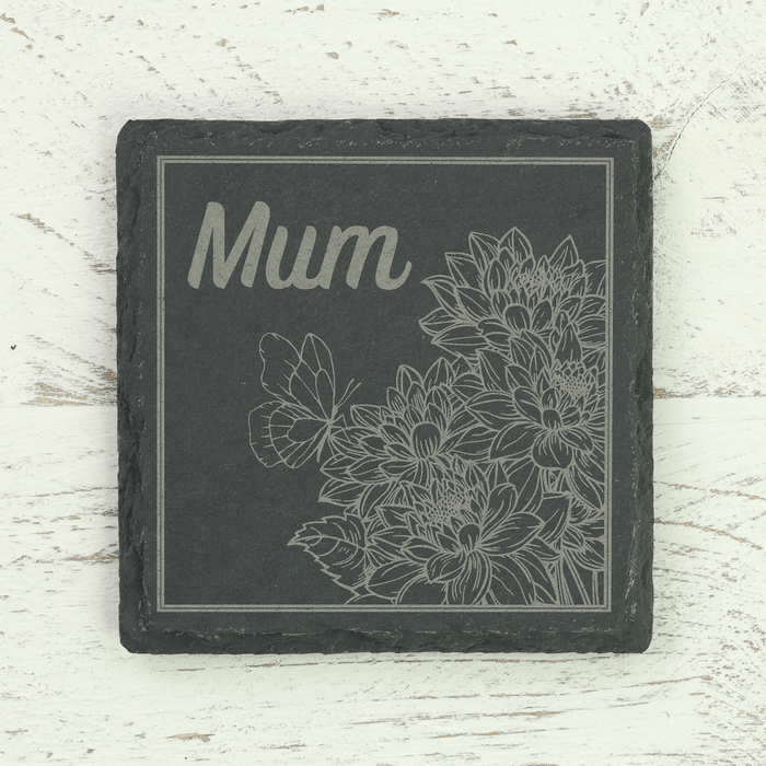Gardening Gifts Co. Homeware - Mum's Dhalias Square Slate Coaster - For Mum