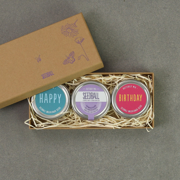 Seedball Plant & Herb Growing Kits - Butterfly Seedball Happy Birthday Gift Box