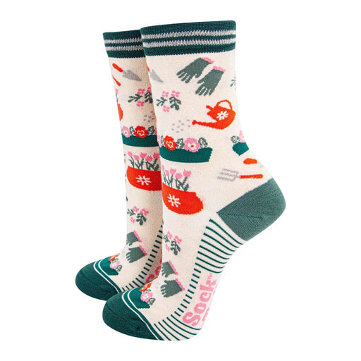 Sock Talk Socks - Women's Socks - Gardening Tools Cream