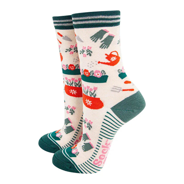 Sock Talk Socks - Women's Socks - Gardening Tools Cream