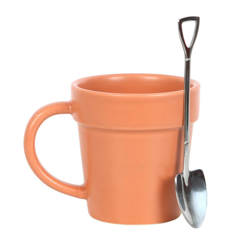 Something Different Enamel Mugs - Plant Pot Ceramic Mug and Shovel Spoon Set