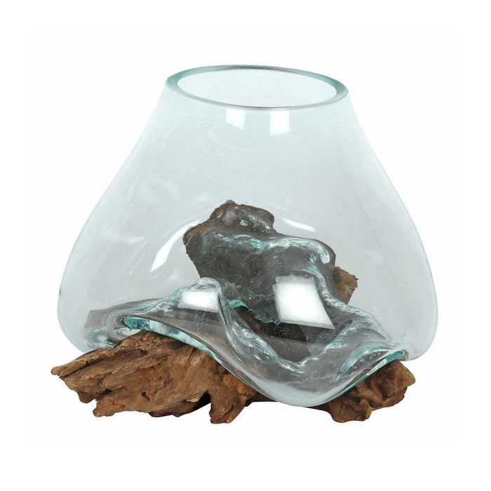 Something Different Plant Terrariums - Large Molten Glass Bowl on Root Wood Stand